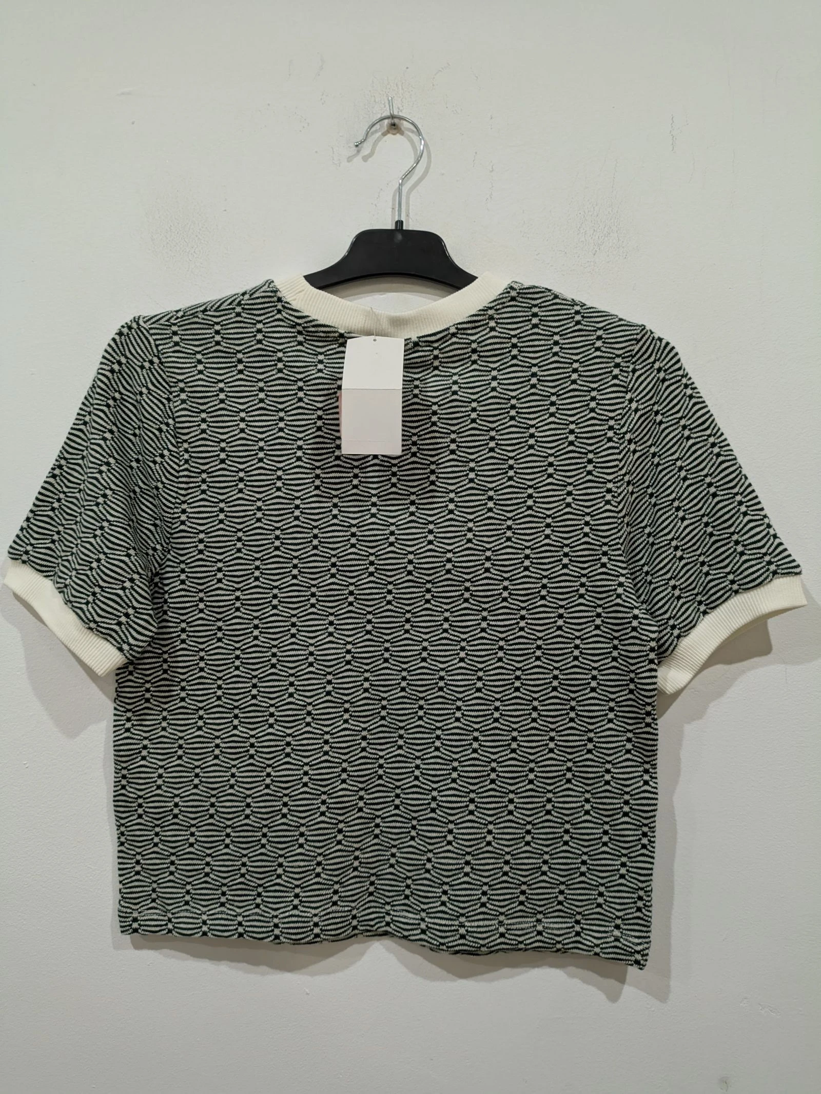 Blusa de manga curta cropped em jacquard verde e branco tamanho P – photo 6